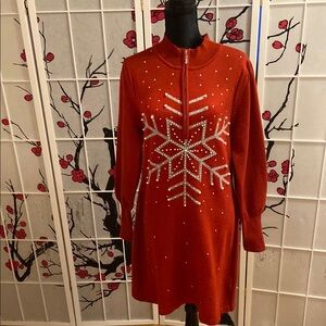Boston Proper Red Snowflake Long Sleeve Dress